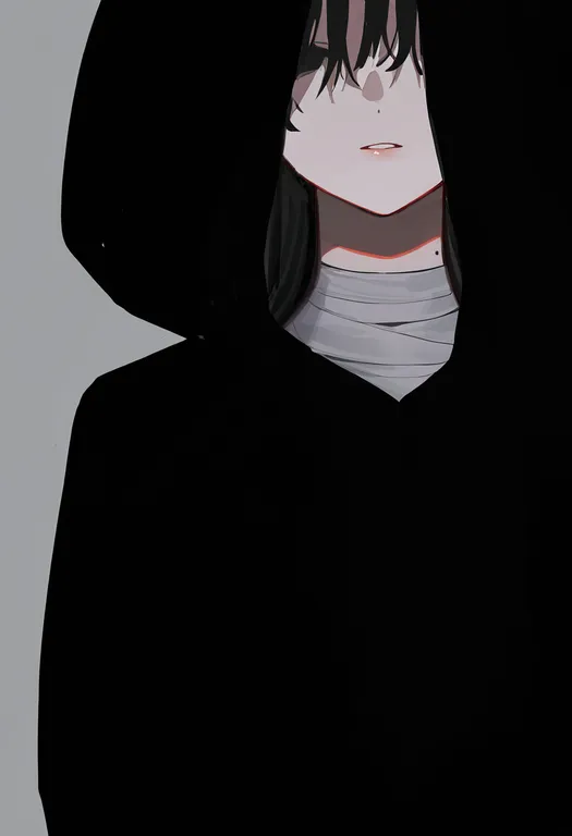 masterpiece, best quality, newest, absurdres, highres, safe, bandaged_neck, 1girl, solo, simple_background — by k3scat, made with ComfyUI