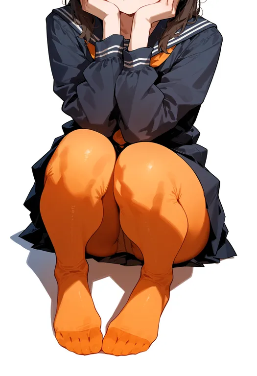 masterpiece, best quality, score_7, safe, orange pantyhose, 1girl, solo, simple background — by k3scat, made with ComfyUI