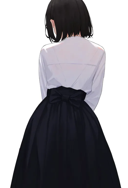 masterpiece, best quality, newest, absurdres, highres, safe, bow_skirt, 1girl, solo, simple_background — by k3scat, made with ComfyUI