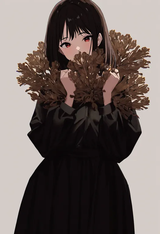 masterpiece, best quality, newest, absurdres, highres, safe, brown_flower, 1girl, solo, simple_background — by k3scat, made with ComfyUI