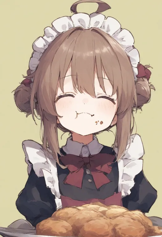 masterpiece, best quality, general, food on face, 1girl, solo, simple background — by k3scat, made with ComfyUI