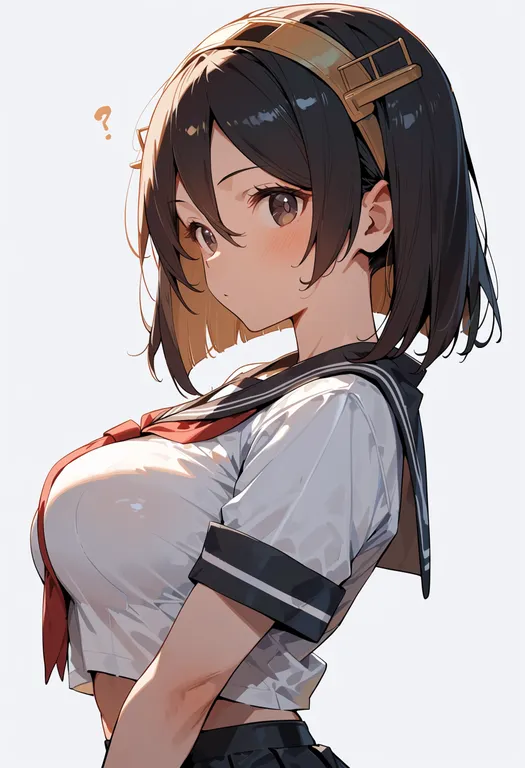 masterpiece, best quality, score_7, safe, kirishima (kancolle), solo, upper body, simple background — by k3scat, made with ComfyUI