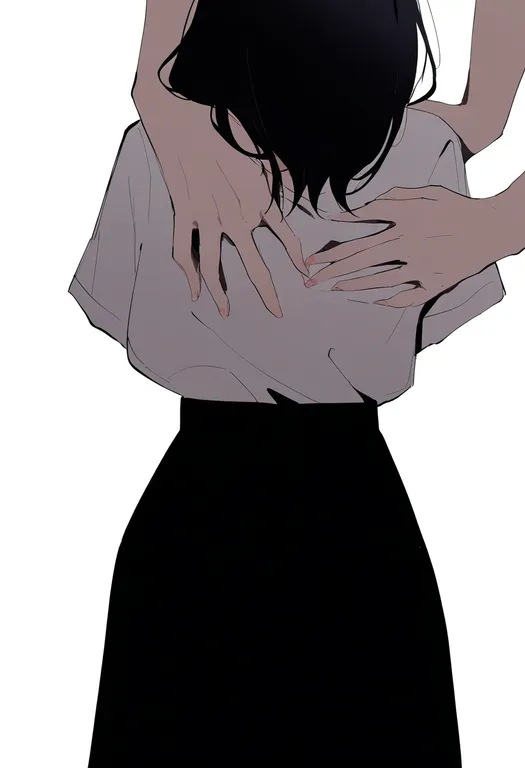 masterpiece, best quality, newest, absurdres, highres, safe, hands_on_another's_back, 1girl, solo, simple_background — by k3scat, made with ComfyUI