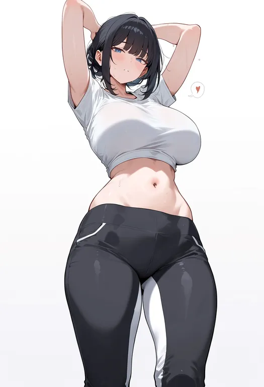 masterpiece, best quality, score_7, safe, two-tone pants, 1girl, solo, simple background — by k3scat, made with ComfyUI