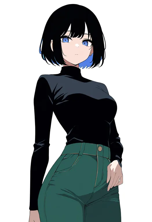 masterpiece, best quality, newest, absurdres, highres, safe, green_pants, 1girl, solo, simple_background — by k3scat, made with ComfyUI