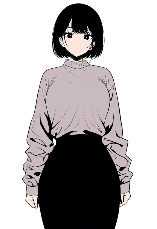 masterpiece, best quality, newest, absurdres, highres, safe, sweater_tucked_in, 1girl, solo, simple_background — by k3scat, made with ComfyUI