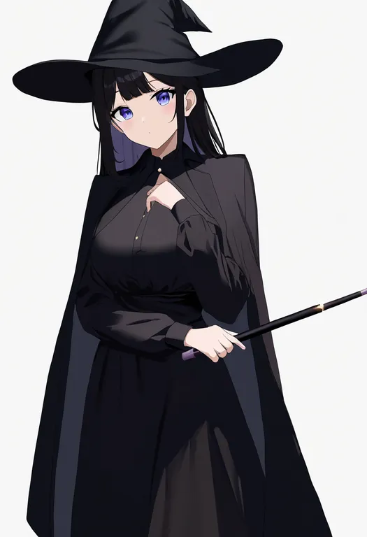masterpiece, best quality, newest, absurdres, highres, safe, wand, 1girl, solo, simple_background — by k3scat, made with ComfyUI