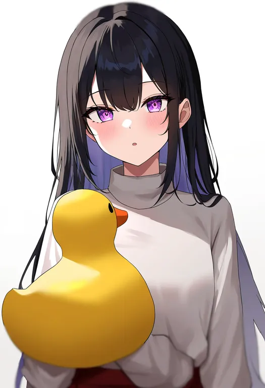 masterpiece, best quality, newest, absurdres, highres, safe, rubber_duck, 1girl, solo, simple_background — by k3scat, made with ComfyUI