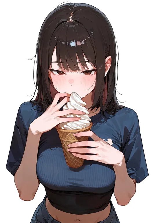 masterpiece, best quality, score_7, safe, soft serve, 1girl, solo, upper body, simple background — by k3scat, made with ComfyUI