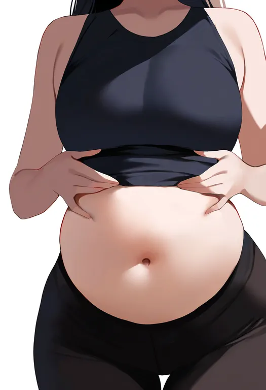 masterpiece, best quality, newest, absurdres, highres, safe, belly_grab, 1girl, solo, simple_background — by k3scat, made with ComfyUI