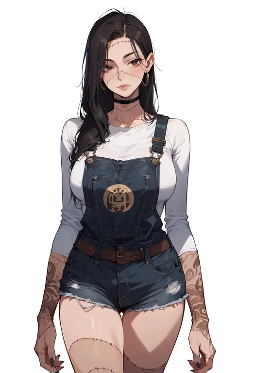 masterpiece, best quality, score_7, safe, stitched arm, 1girl, solo, simple background — by k3scat, made with ComfyUI