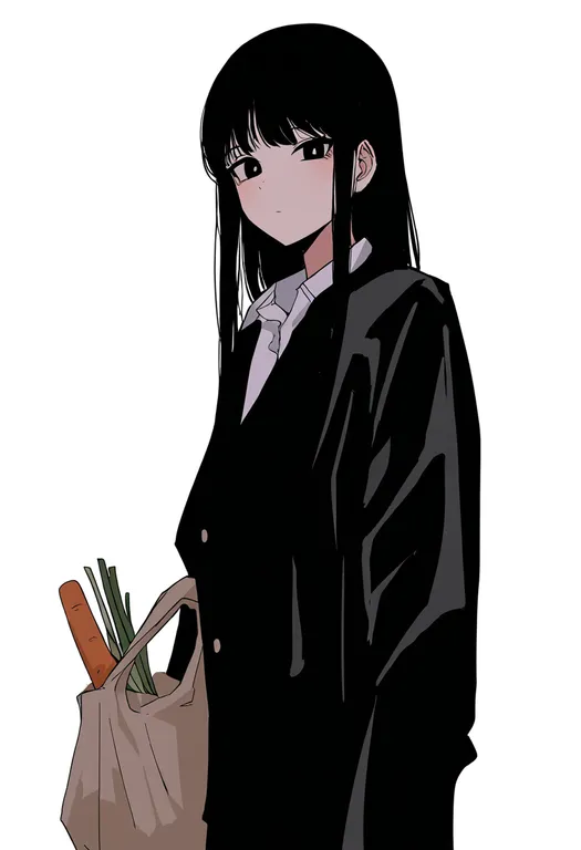 masterpiece, best quality, newest, absurdres, highres, safe, grocery_bag, 1girl, solo, simple_background — by k3scat, made with ComfyUI