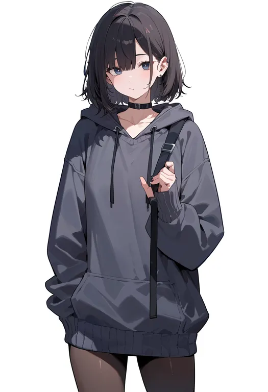 masterpiece, best quality, score_7, safe, hooded cardigan, 1girl, solo, simple background — by k3scat, made with ComfyUI