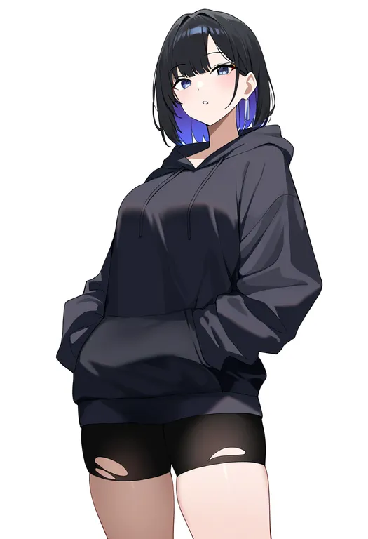 masterpiece, best quality, newest, absurdres, highres, safe, torn_bike_shorts, 1girl, solo, simple_background — by k3scat, made with ComfyUI
