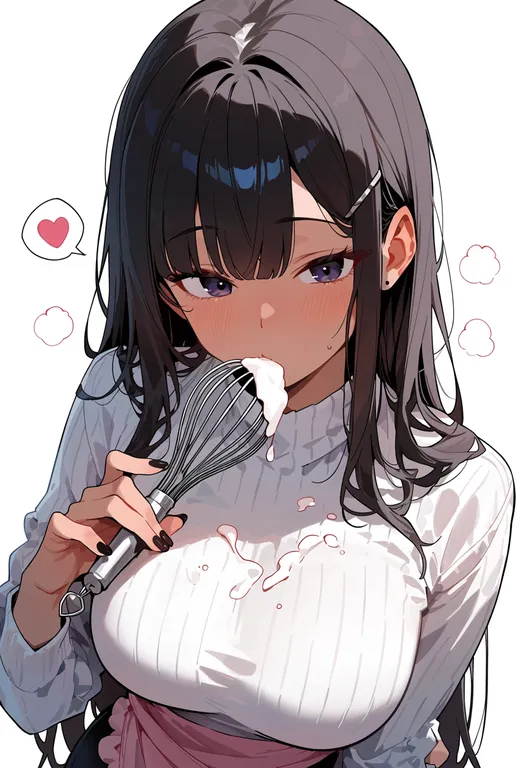 masterpiece, best quality, score_7, safe, whisk, 1girl, solo, upper body, simple background — by k3scat, made with ComfyUI