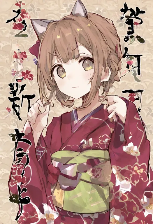 masterpiece, best quality, general, floral print kimono, 1girl, solo, simple background — by k3scat, made with ComfyUI