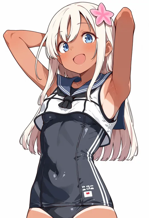 masterpiece, best quality, score_7, safe, ro-500 (kancolle), solo, upper body, simple background — by k3scat, made with ComfyUI