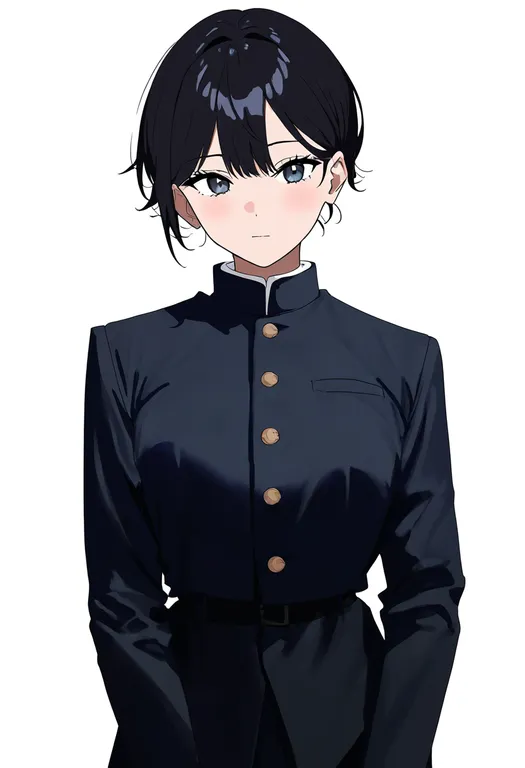 masterpiece, best quality, newest, absurdres, highres, safe, adapted_uniform, 1girl, solo, simple_background — by k3scat, made with ComfyUI
