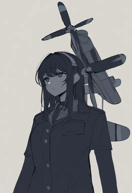 masterpiece, best quality, newest, absurdres, highres, safe, propeller_fighter, 1girl, solo, simple_background — by k3scat, made with ComfyUI