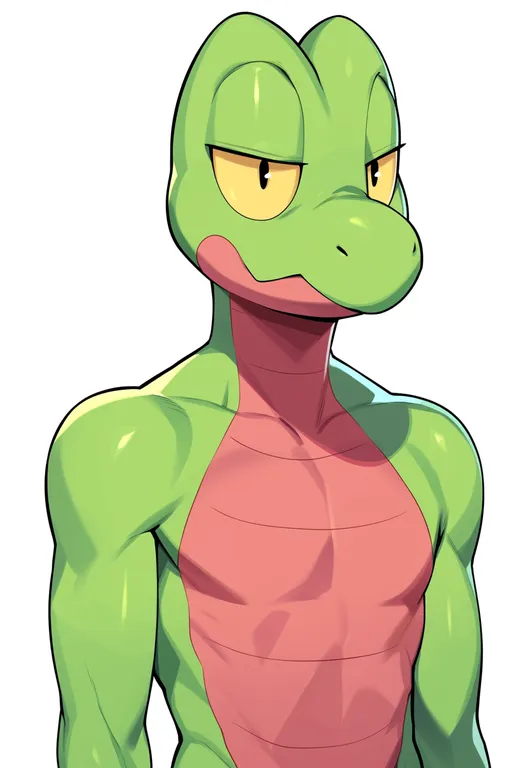 masterpiece, best quality, score_7, safe, treecko, solo, upper body, simple background — by k3scat, made with ComfyUI