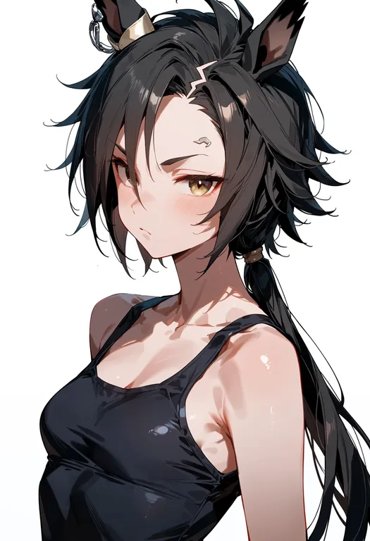 masterpiece, best quality, score_7, safe, air shakur (umamusume), umamusume, solo, upper body, simple background — by k3scat, made with ComfyUI