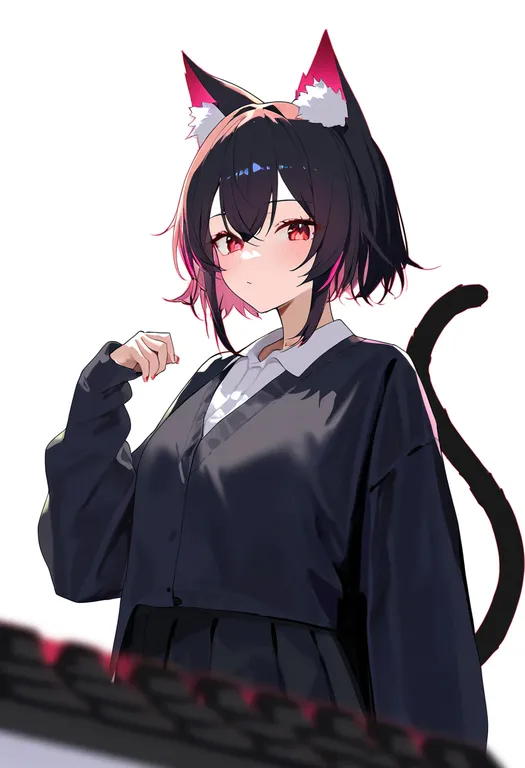 masterpiece, best quality, newest, absurdres, highres, safe, keyboard_cat, solo, upper_body, simple_background — by k3scat, made with ComfyUI