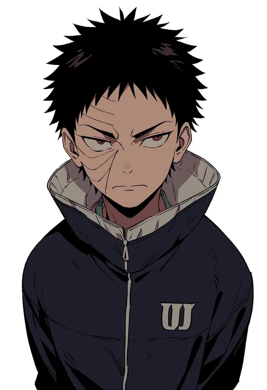 masterpiece, best quality, score_7, safe, uchiha obito, solo, upper body, simple background — by k3scat, made with ComfyUI