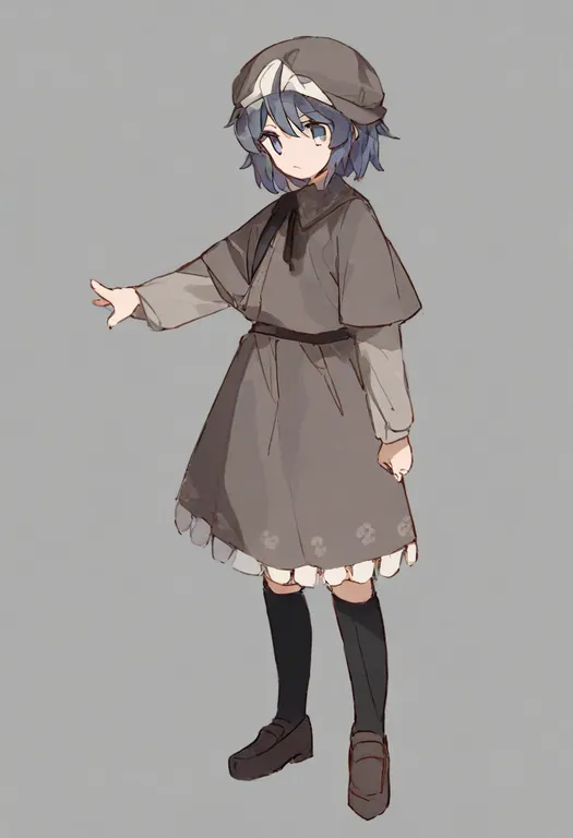 masterpiece, best quality, general, arm at side, 1girl, solo, full body, simple background — by k3scat, made with ComfyUI