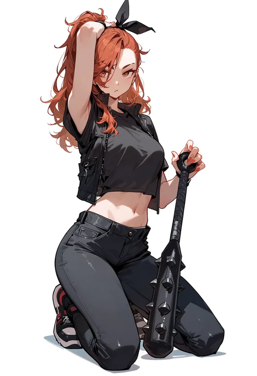 masterpiece, best quality, score_7, safe, spiked club, 1girl, solo, simple background — by k3scat, made with ComfyUI