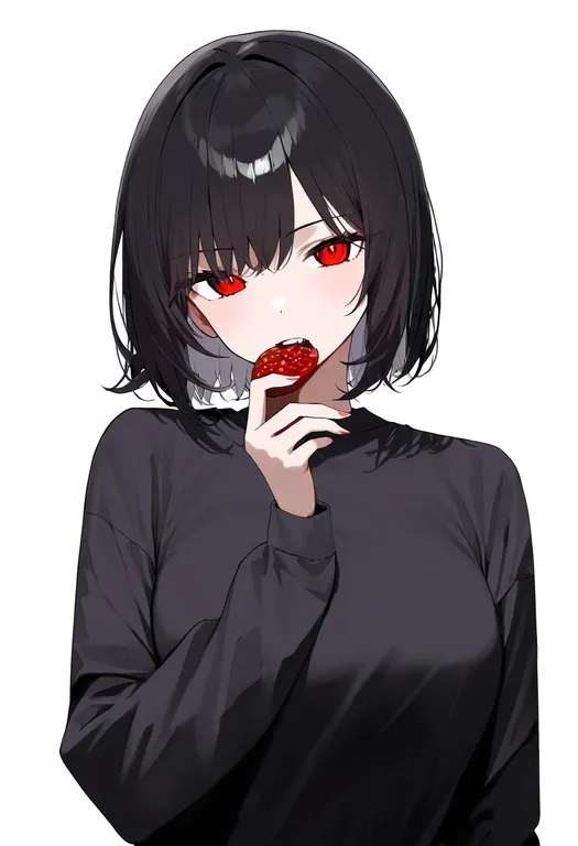 masterpiece, best quality, newest, absurdres, highres, safe, food_bite, 1girl, solo, simple_background — by k3scat, made with ComfyUI
