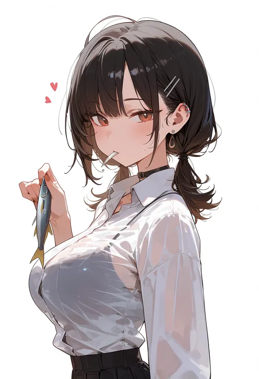 masterpiece, best quality, score_7, safe, fish, 1girl, solo, upper body, simple background — by k3scat, made with ComfyUI