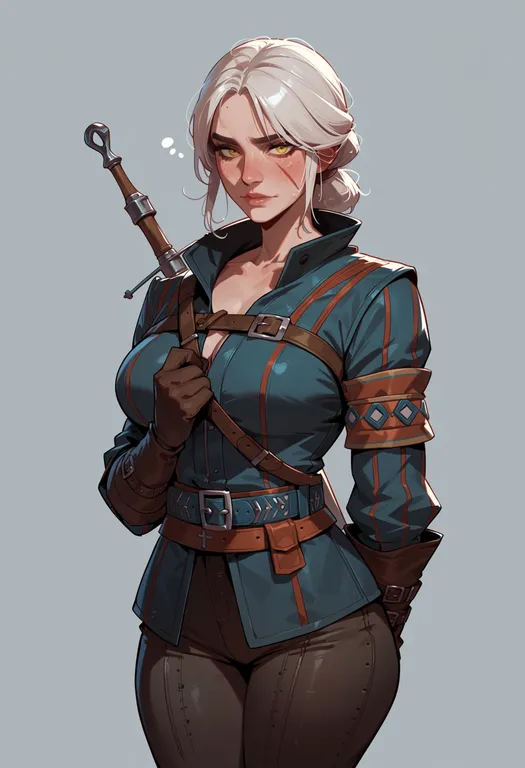 masterpiece, best quality, score_7, safe, the witcher 2, solo, simple background — by k3scat, made with ComfyUI