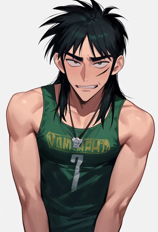 masterpiece, best quality, score_7, safe, itou kaiji, solo, upper body, simple background — by k3scat, made with ComfyUI
