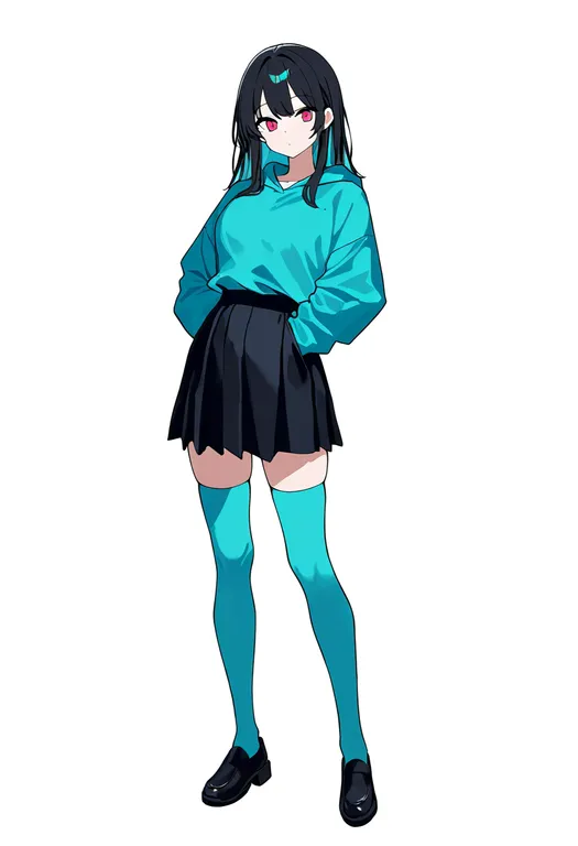masterpiece, best quality, newest, absurdres, highres, safe, aqua_thighhighs, 1girl, solo, simple_background — by k3scat, made with ComfyUI