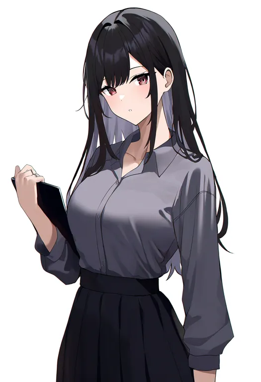 masterpiece, best quality, newest, absurdres, highres, safe, clipboard, 1girl, solo, simple_background — by k3scat, made with ComfyUI