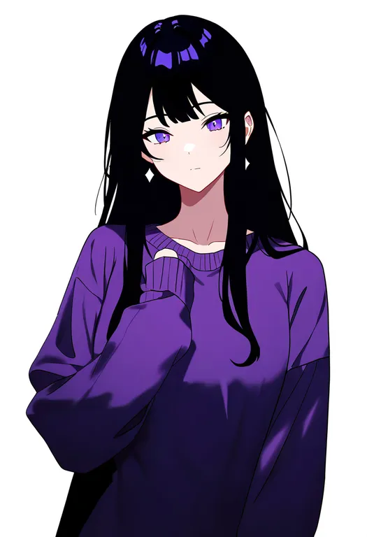 masterpiece, best quality, newest, absurdres, highres, safe, purple_sweater, 1girl, solo, simple_background — by k3scat, made with ComfyUI