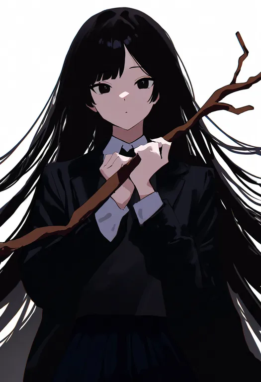 masterpiece, best quality, newest, absurdres, highres, safe, stick, 1girl, solo, simple_background — by k3scat, made with ComfyUI
