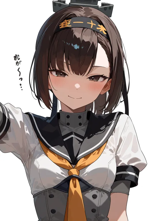 masterpiece, best quality, score_7, safe, akizuki (kancolle), solo, upper body, simple background — by k3scat, made with ComfyUI
