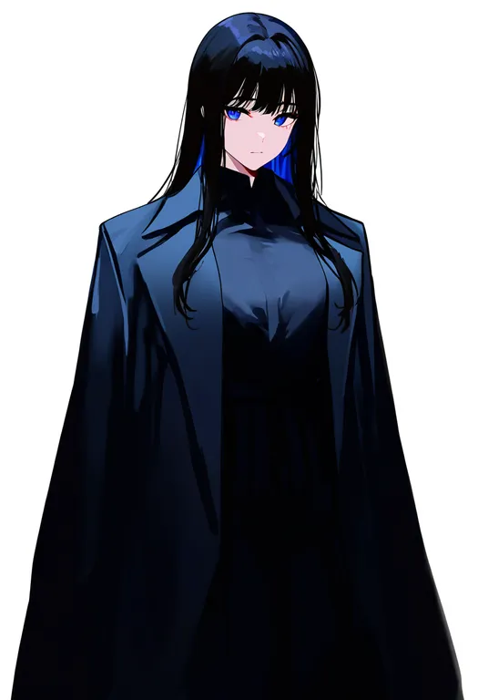 masterpiece, best quality, newest, absurdres, highres, safe, two-tone_coat, 1girl, solo, simple_background — by k3scat, made with ComfyUI