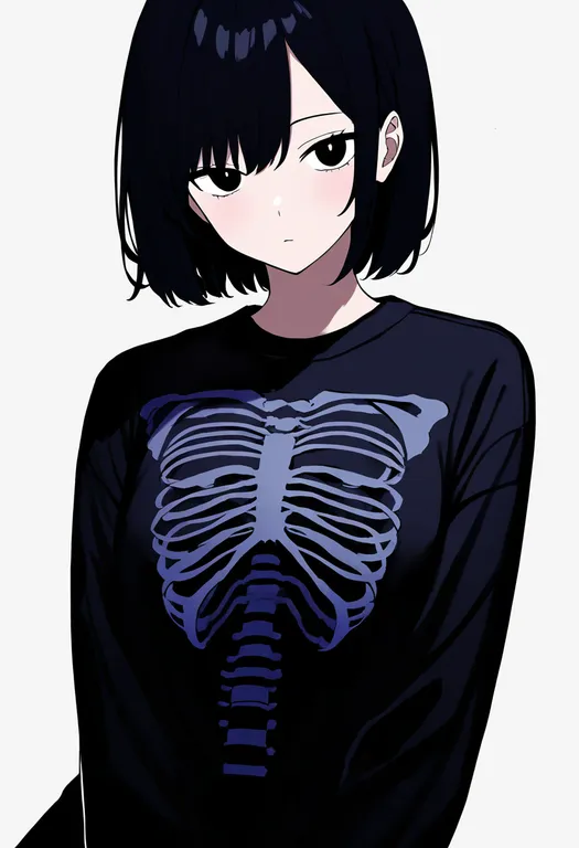 masterpiece, best quality, newest, absurdres, highres, safe, skeleton_print, 1girl, solo, simple_background — by k3scat, made with ComfyUI