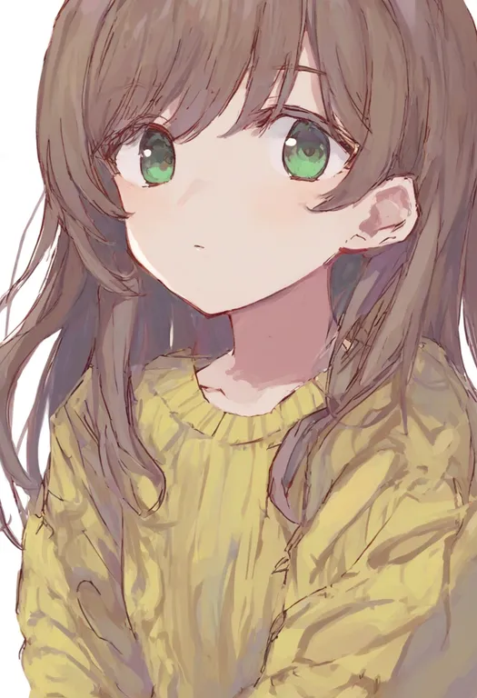 masterpiece, best quality, general, yellow sweater, 1girl, solo, simple background — by k3scat, made with ComfyUI