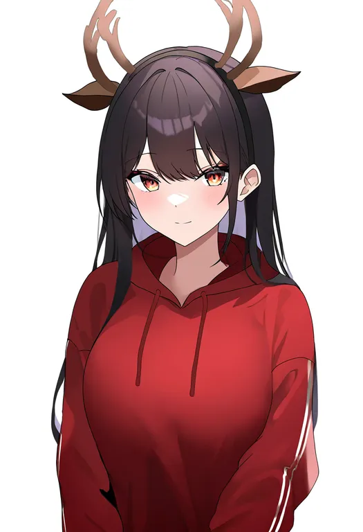 masterpiece, best quality, newest, absurdres, highres, safe, reindeer_girl, 1girl, solo, simple_background — by k3scat, made with ComfyUI