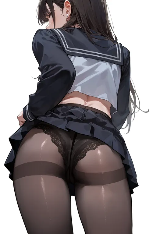 masterpiece, best quality, score_7, safe, black pantyhose, 1girl, solo, simple background — by k3scat, made with ComfyUI