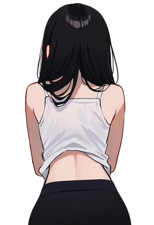 masterpiece, best quality, newest, absurdres, highres, safe, camisole_lift, 1girl, solo, simple_background — by k3scat, made with ComfyUI