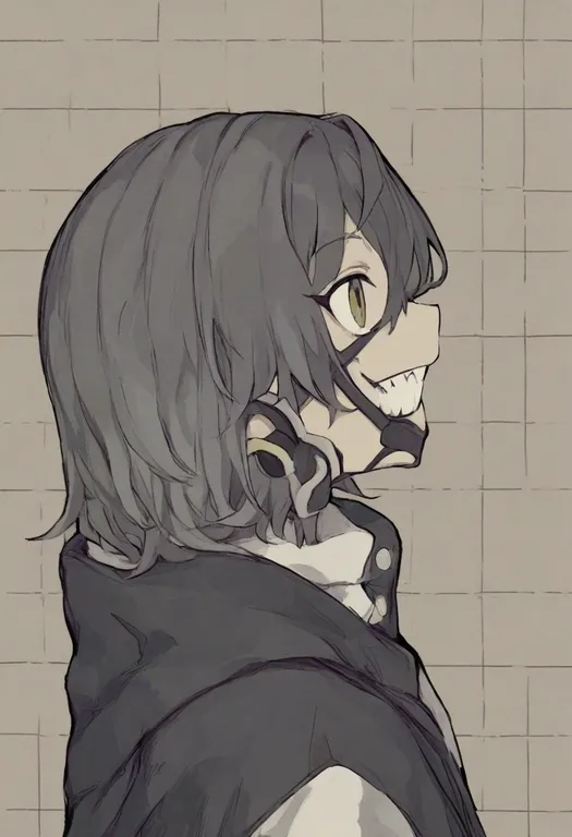 masterpiece, best quality, general, grid teeth, 1girl, solo, simple background — by k3scat, made with ComfyUI