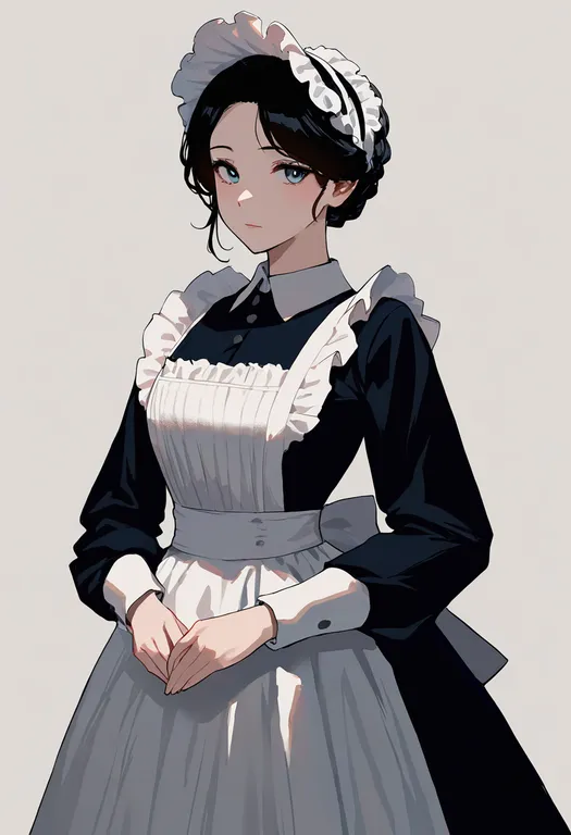 masterpiece, best quality, newest, absurdres, highres, safe, victorian_maid, 1girl, solo, simple_background — by k3scat, made with ComfyUI