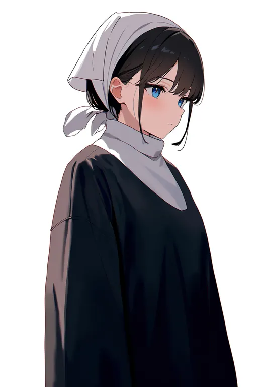 masterpiece, best quality, newest, absurdres, highres, safe, white_headscarf, 1girl, solo, simple_background — by k3scat, made with ComfyUI