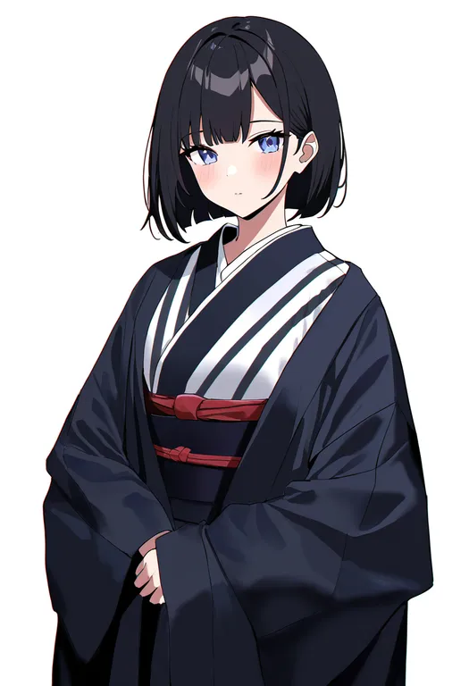 masterpiece, best quality, newest, absurdres, highres, safe, vertical-striped_kimono, 1girl, solo, simple_background — by k3scat, made with ComfyUI