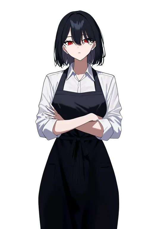 masterpiece, best quality, newest, absurdres, highres, safe, black_apron, 1girl, solo, simple_background — by k3scat, made with ComfyUI