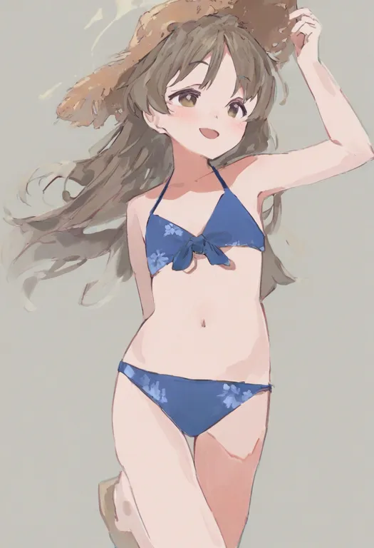 masterpiece, best quality, general, front-tie bikini top, 1girl, solo, simple background — by k3scat, made with ComfyUI